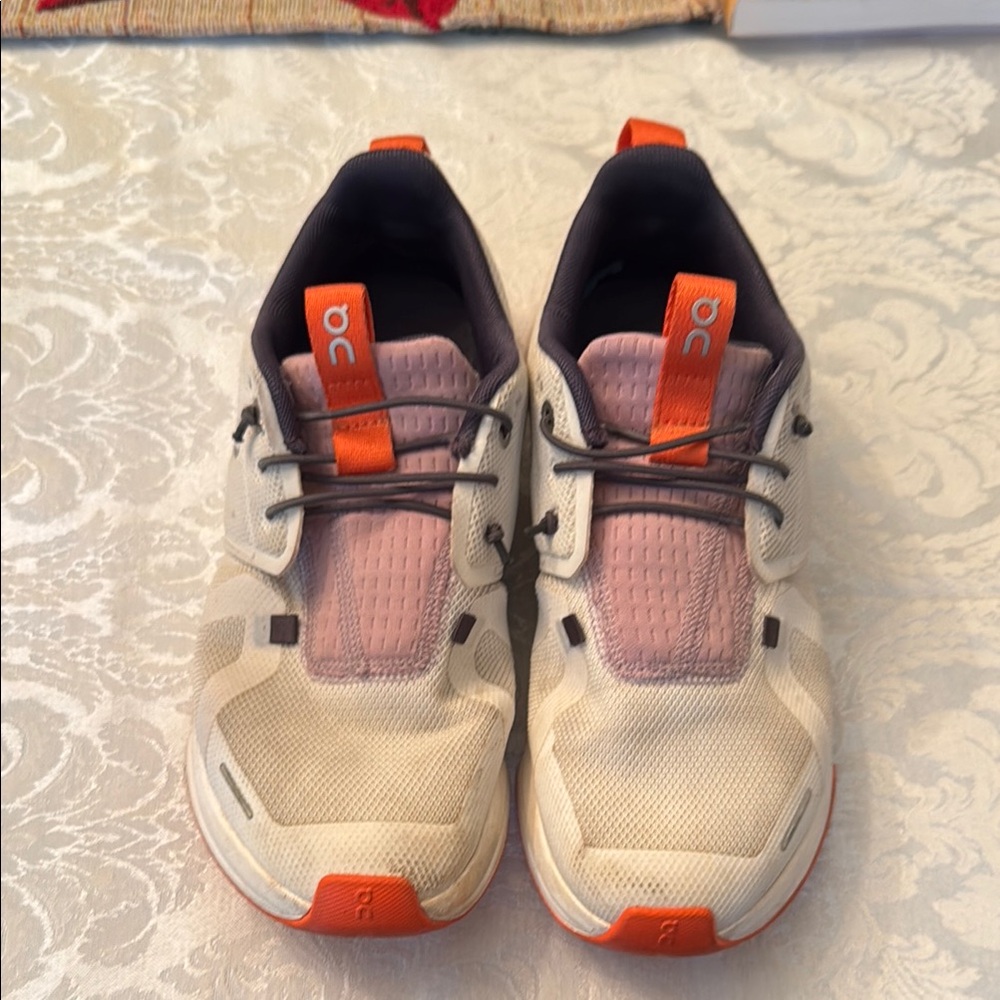 On Running Cream and Orange Sneakers with Sporty Design
